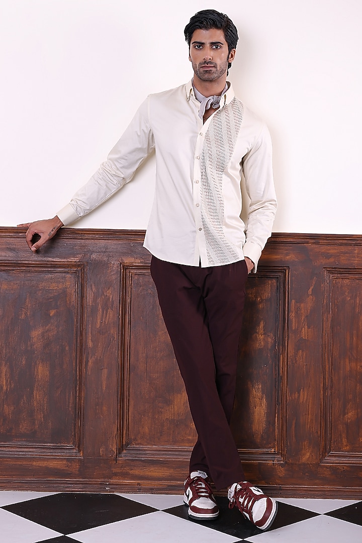 Beige Cotton Shirt by Abkasa at Pernia's Pop Up Shop