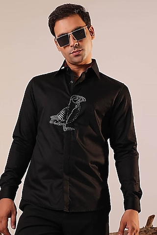 Black Cotton Satin Shirt by Abkasa