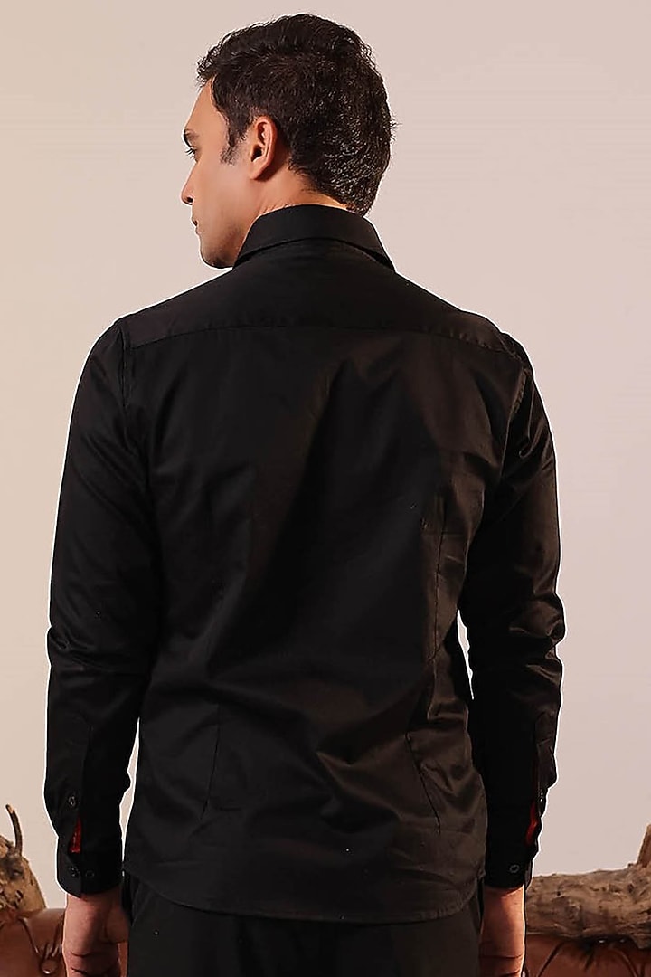 Black Cotton Satin Party Wear Shirt by Abkasa at Pernia's Pop Up Shop