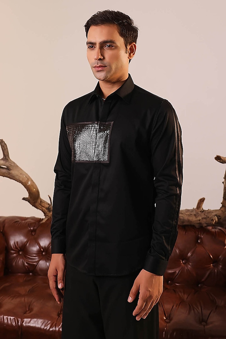 Black Cotton Satin Shirt by Abkasa