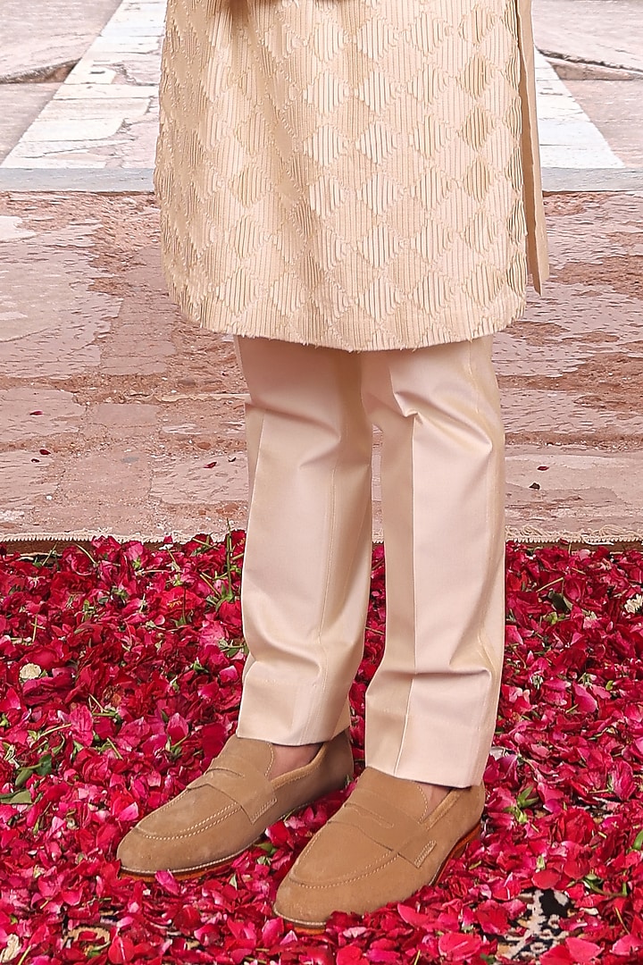 Beige Silk & Katan Silk Nehru Jacket Set by Abkasa at Pernia's Pop Up Shop