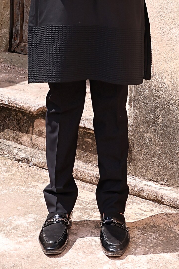 Black Dupion & Katan Silk Nehru Jacket Set by Abkasa at Pernia's Pop Up Shop