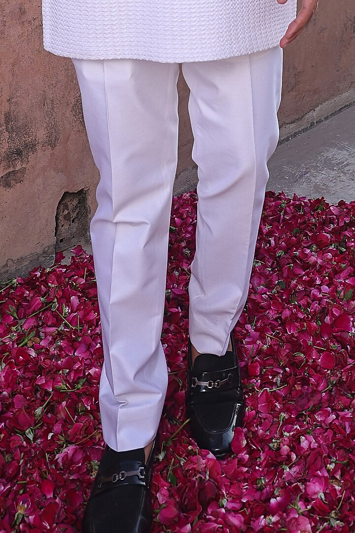 White Pure Silk & Katan Silk Nehru Jacket Set by Abkasa at Pernia's Pop Up Shop