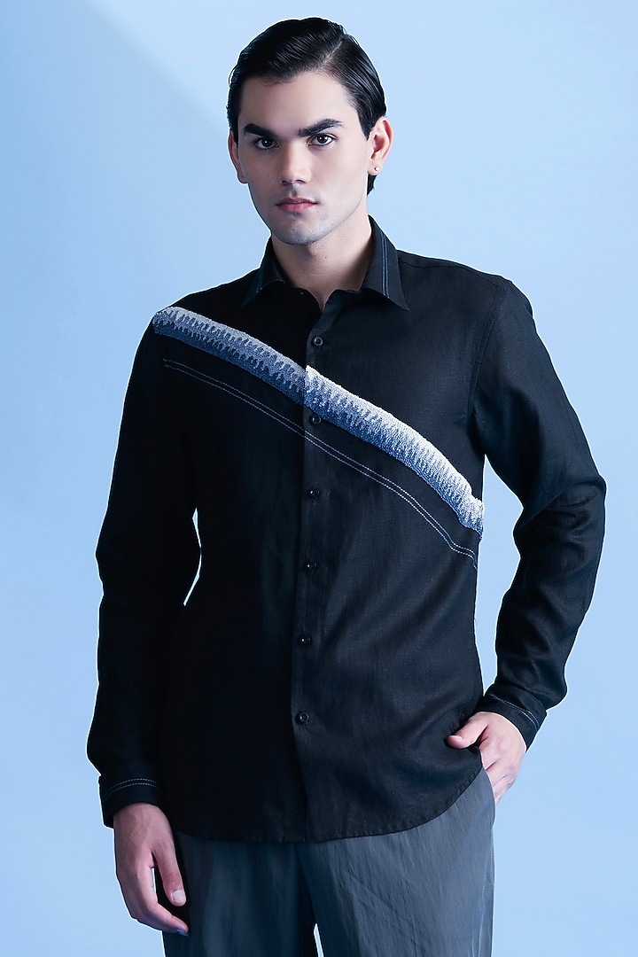 Black Linen Wedding Shirt by Abkasa at Pernia's Pop Up Shop