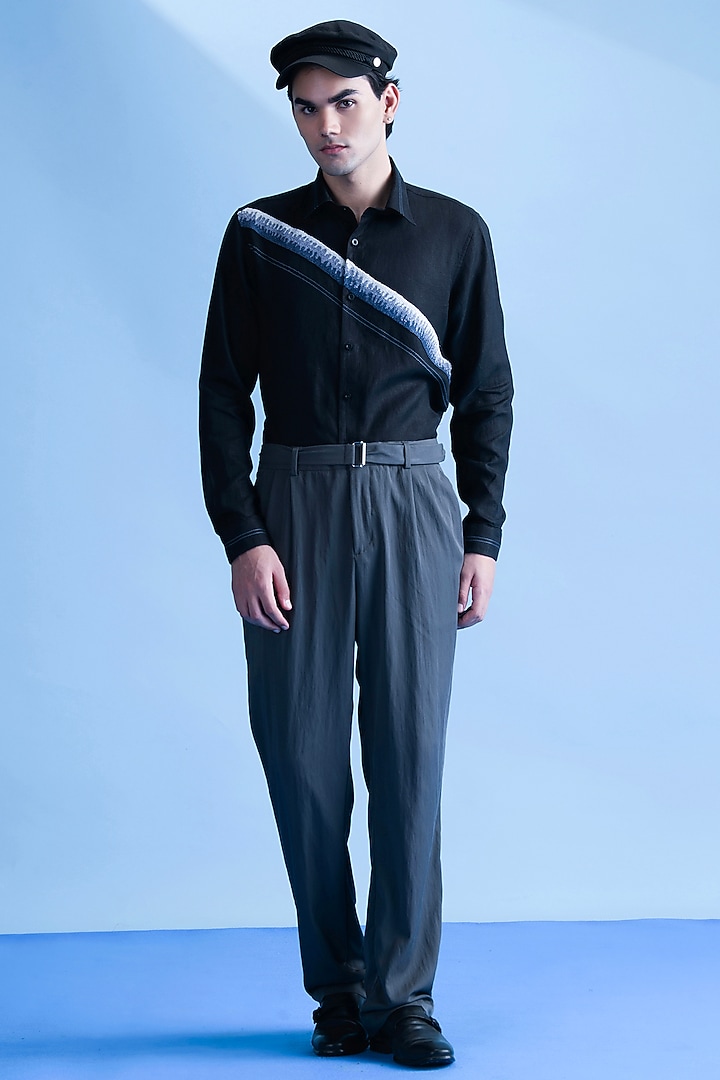 Black Linen Wedding Shirt by Abkasa at Pernia's Pop Up Shop
