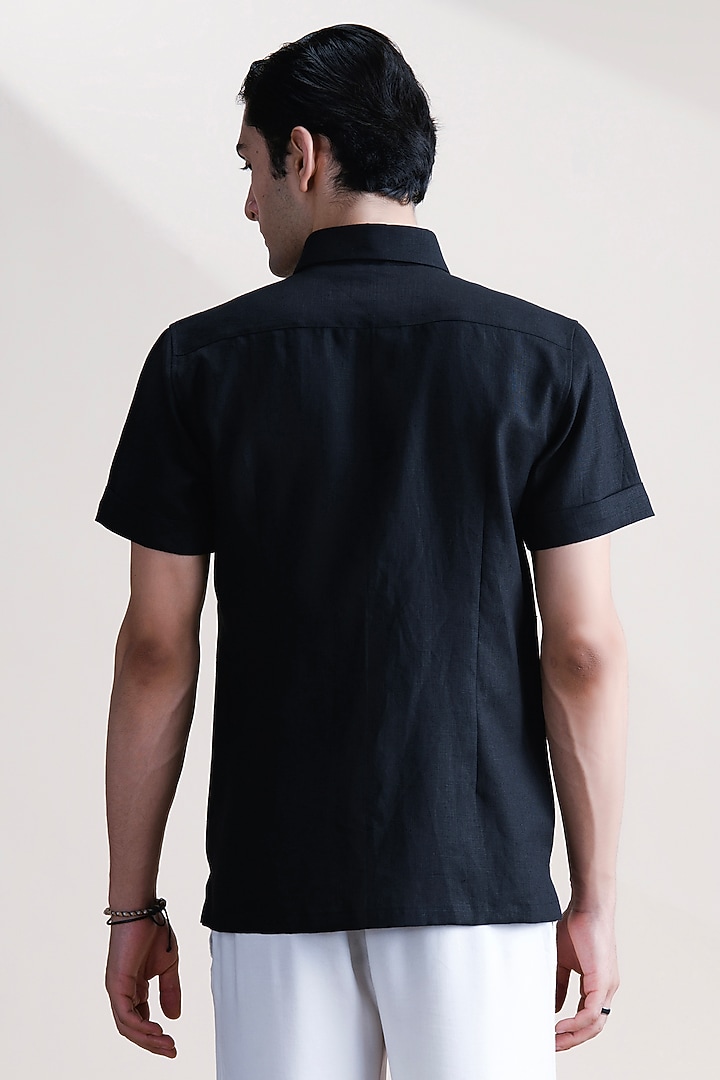 Black Linen Party Wear Shirt by Abkasa at Pernia's Pop Up Shop