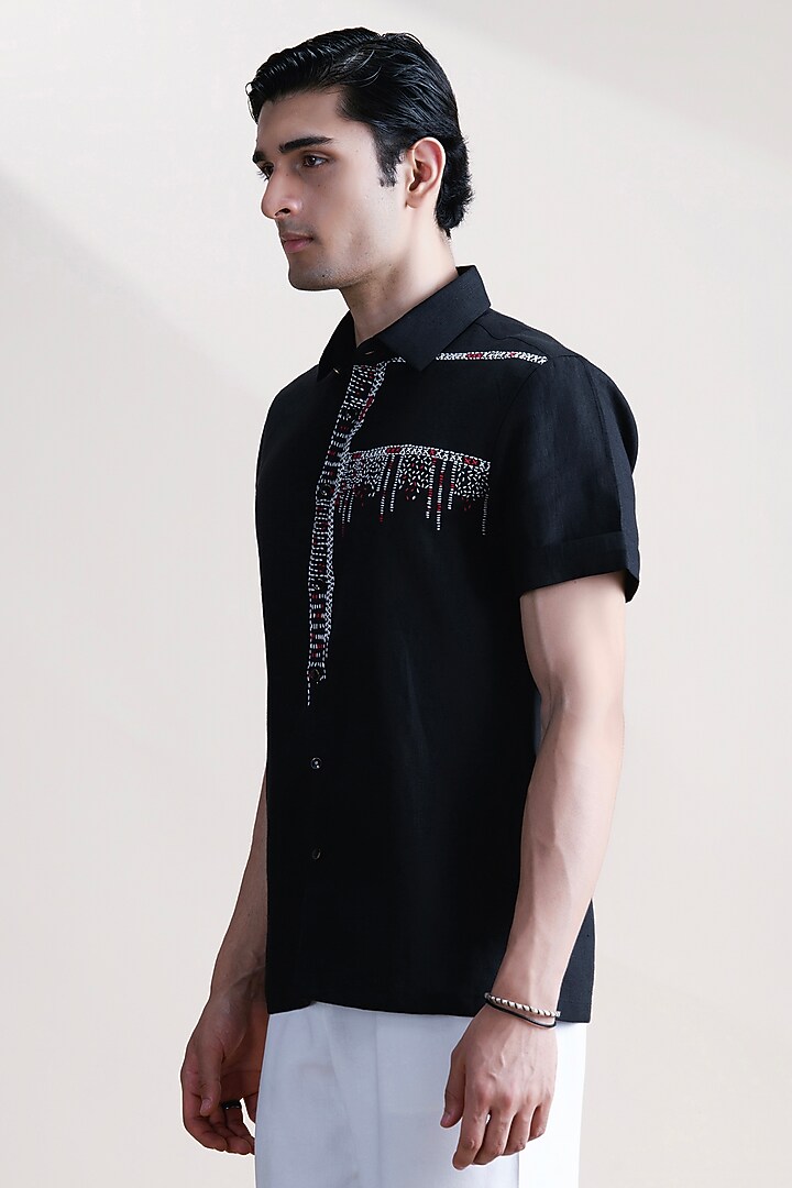 Black Linen Party Wear Shirt by Abkasa at Pernia's Pop Up Shop