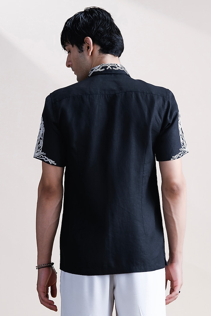 Black Linen Party Wear Shirt by Abkasa at Pernia's Pop Up Shop