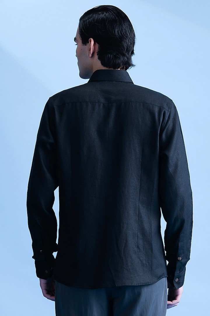 Black Linen Party Wear Shirt by Abkasa at Pernia's Pop Up Shop
