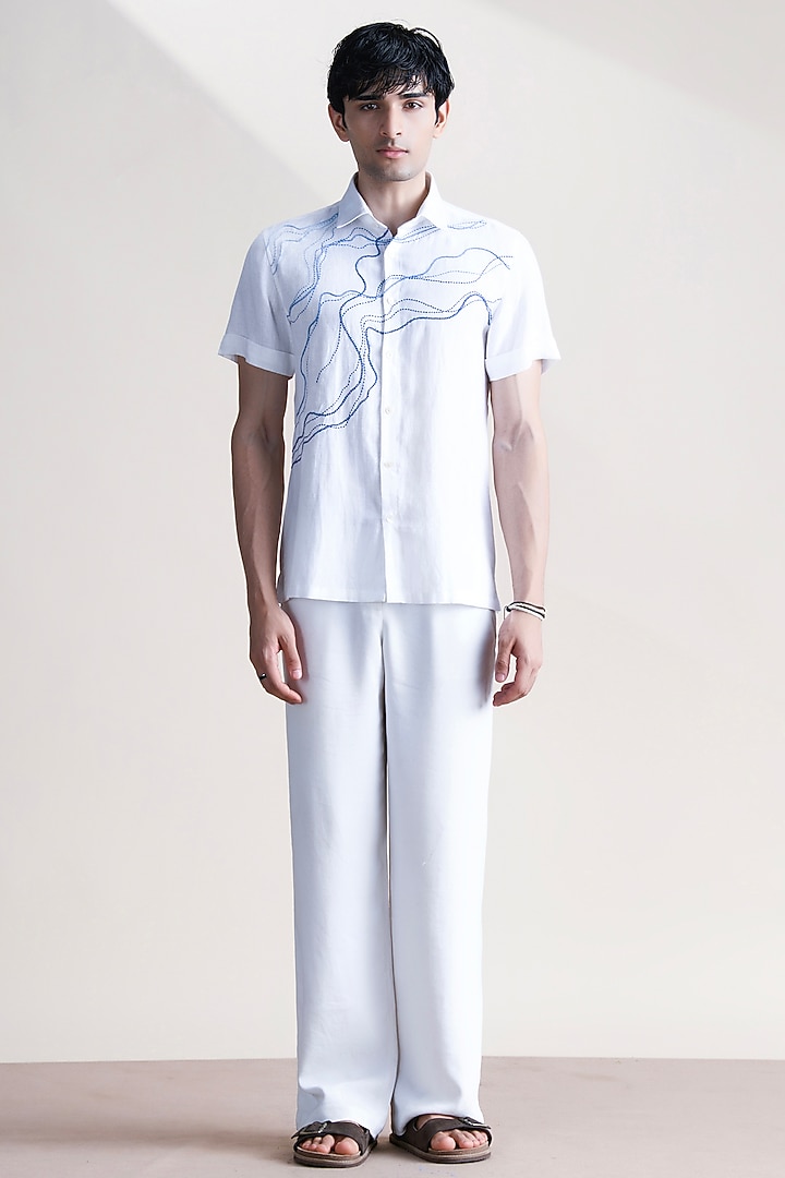 White Linen Party Wear Shirt by Abkasa at Pernia's Pop Up Shop