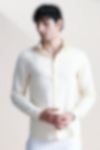 Lemon-Colored Linen Party Wear Shirt by Abkasa at Pernia's Pop Up Shop