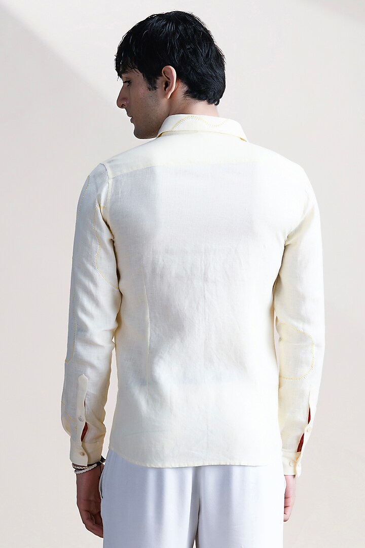 Lemon-Colored Linen Party Wear Shirt by Abkasa at Pernia's Pop Up Shop