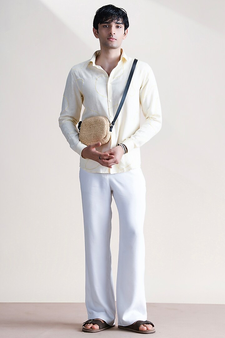 Lemon-Colored Linen Party Wear Shirt by Abkasa at Pernia's Pop Up Shop