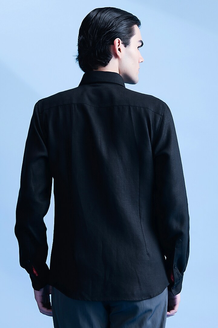 Black Linen Party Wear Shirt by Abkasa at Pernia's Pop Up Shop