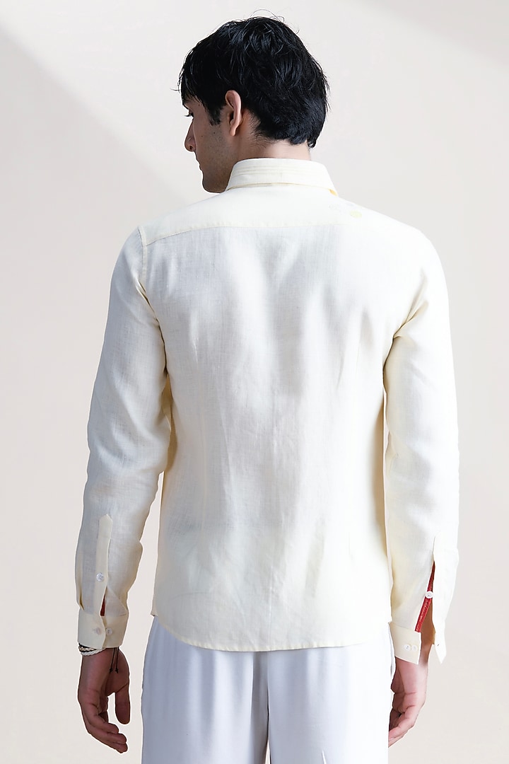 Lemon-Colored Linen Party Wear Shirt by Abkasa at Pernia's Pop Up Shop