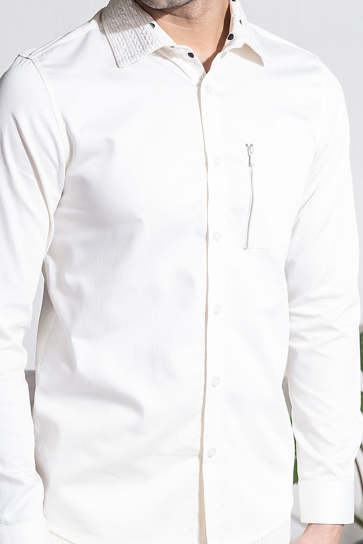 Cream Cotton Polka Dot Printed Party Wear Shirt by Abkasa at Pernia's Pop Up Shop