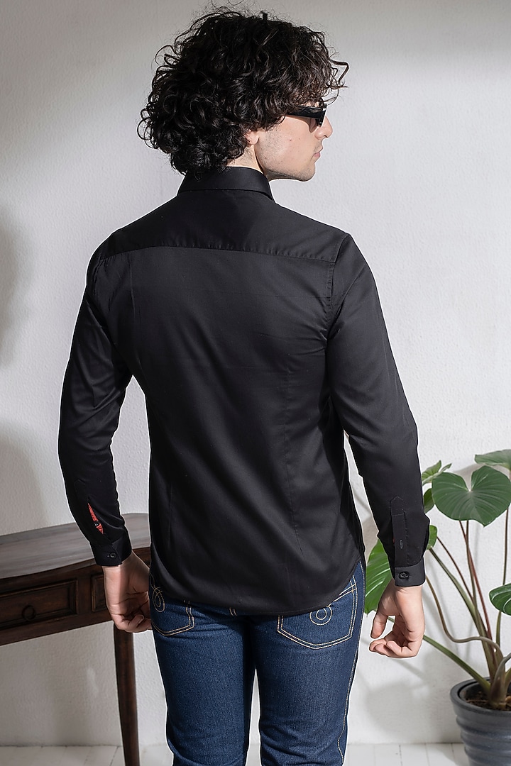 Black Cotton Embroidered Party Wear Shirt by Abkasa at Pernia's Pop Up Shop