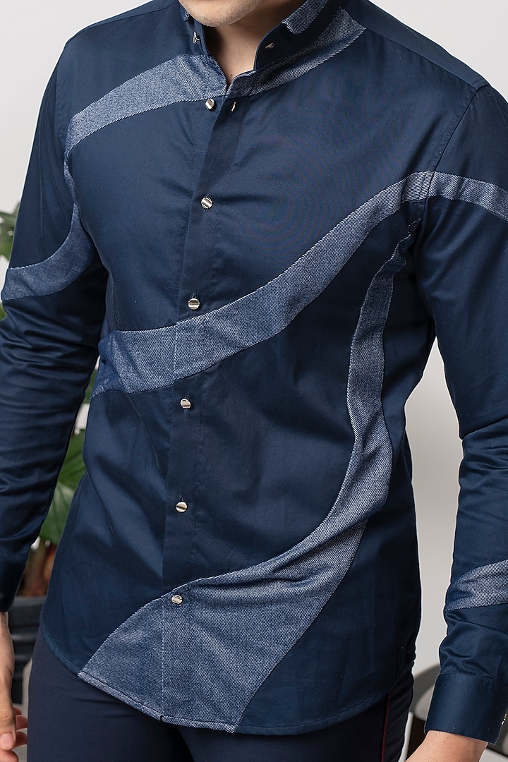 Navy Blue Cotton Party Wear Shirt by Abkasa at Pernia's Pop Up Shop