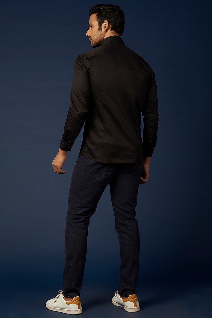 Black Pure Cotton Embroidered Summer Shirt by Abkasa at Pernia's Pop Up Shop