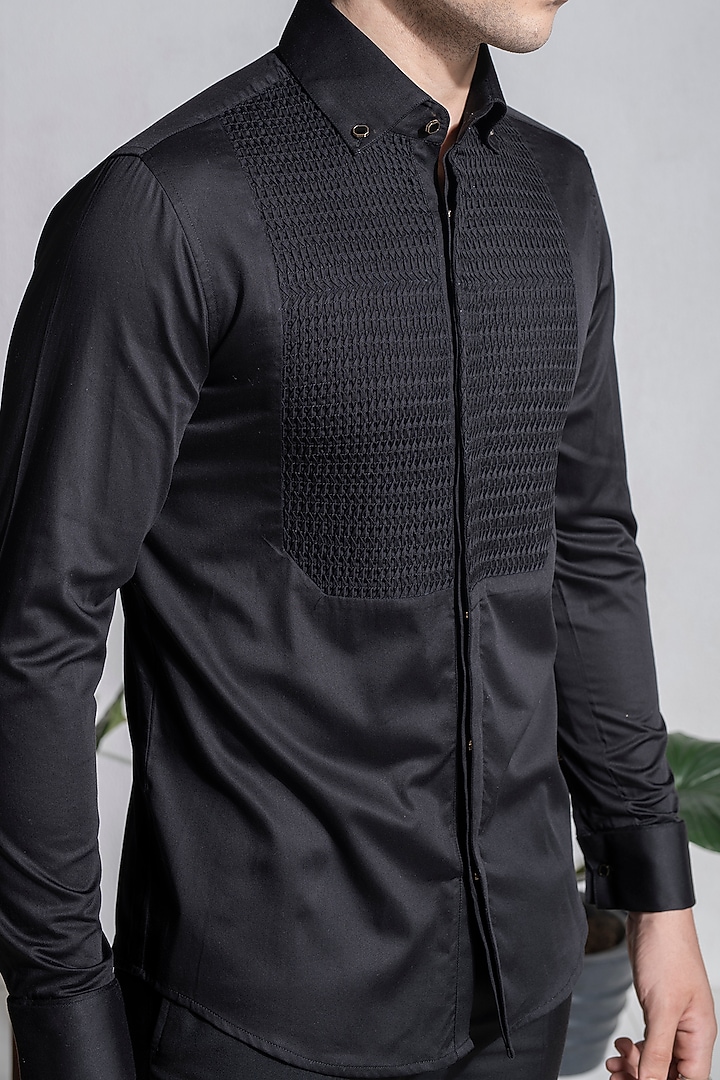 Black Cotton Button-Down Party Wear Shirt by Abkasa at Pernia's Pop Up Shop