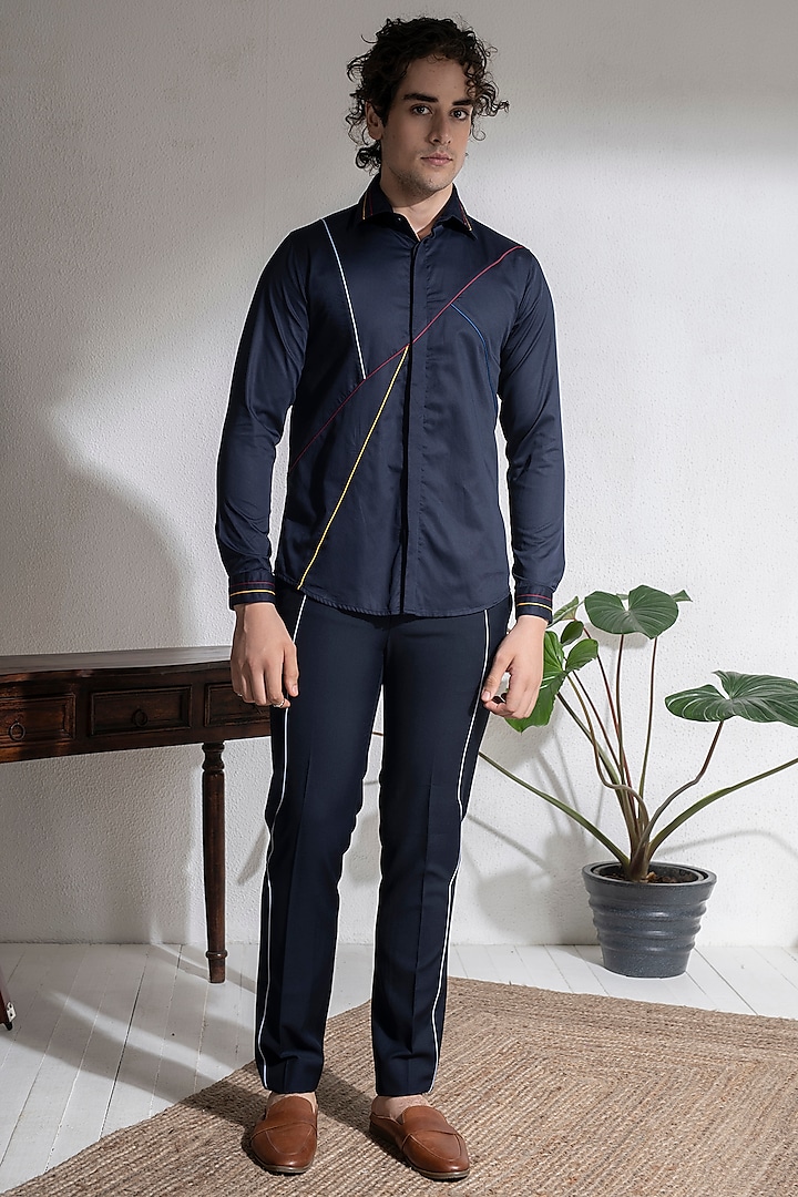 Blue Cotton Party Wear Shirt by Abkasa at Pernia's Pop Up Shop