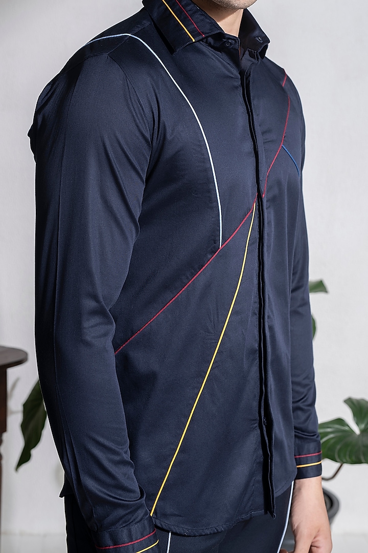 Blue Cotton Party Wear Shirt by Abkasa at Pernia's Pop Up Shop