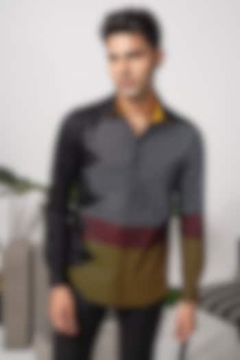 Black Cotton Party Wear Shirt With Stitch Lines by Abkasa at Pernia's Pop Up Shop