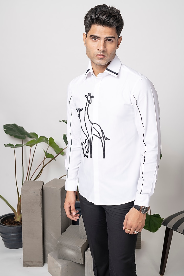 White Cotton Party Wear Shirt by Abkasa at Pernia's Pop Up Shop