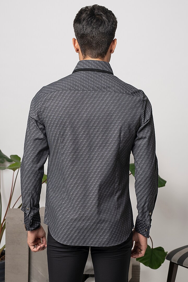 Grey Self Textured Cotton Party Wear Shirt by Abkasa at Pernia's Pop Up Shop