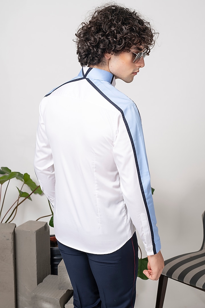 White Cotton Motif Embroidered Party Wear Shirt by Abkasa at Pernia's Pop Up Shop