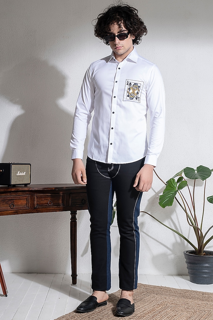 White Cotton Shirt With Embroidery by Abkasa
