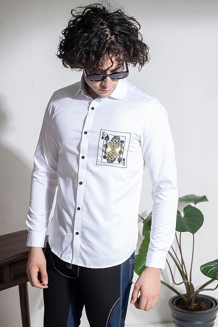 White Cotton Shirt With Embroidery by Abkasa