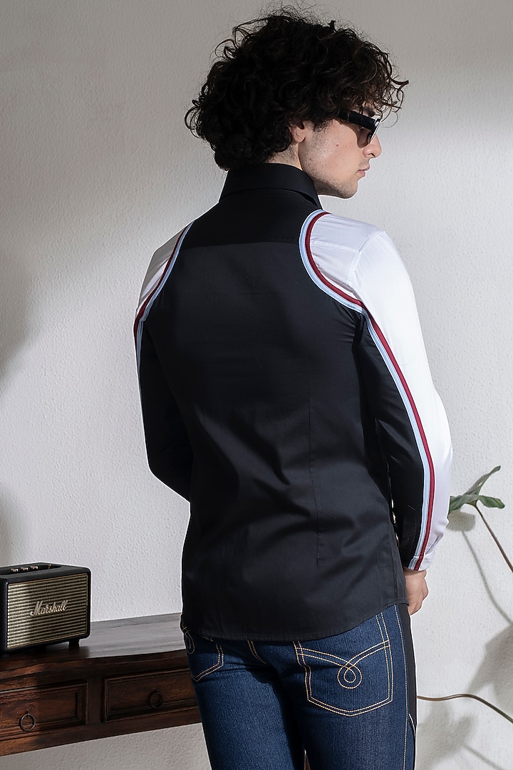 Black & White Cotton Color-Blocked Party Wear Shirt by Abkasa at Pernia's Pop Up Shop