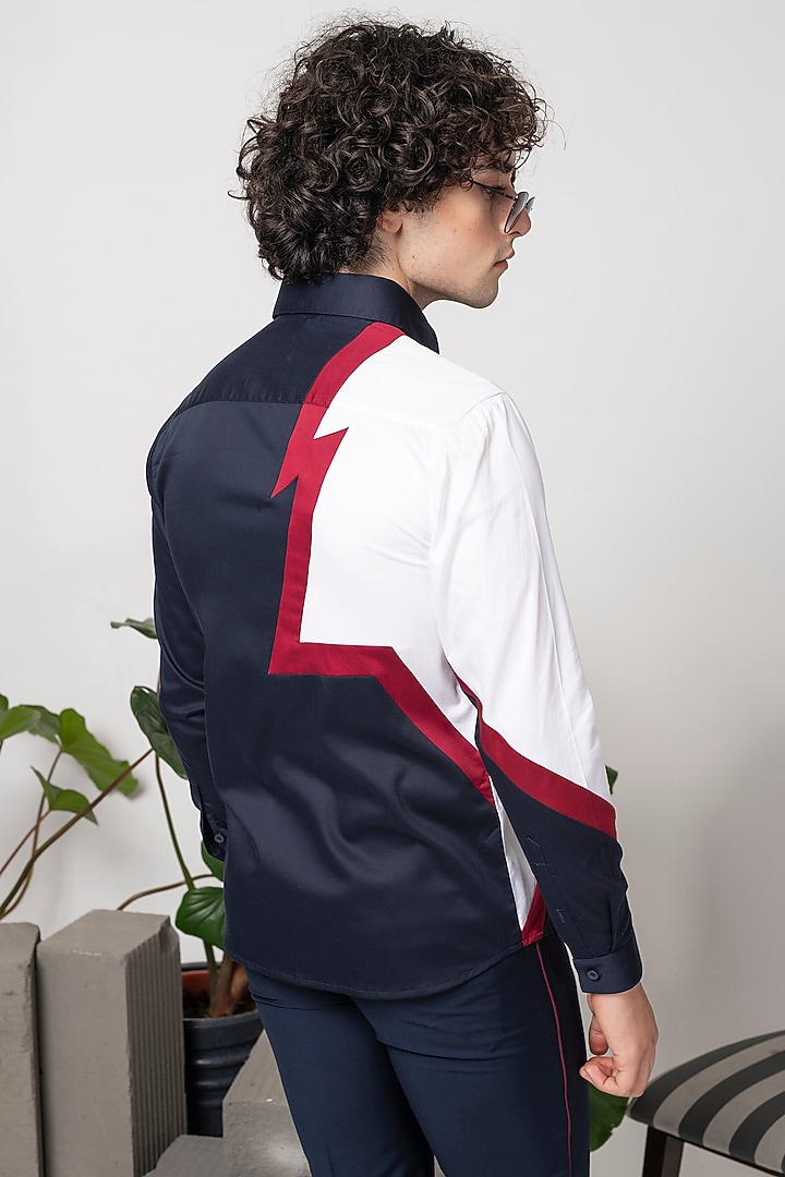 Black & White Cotton Color-Blocked Party Wear Shirt by Abkasa at Pernia's Pop Up Shop