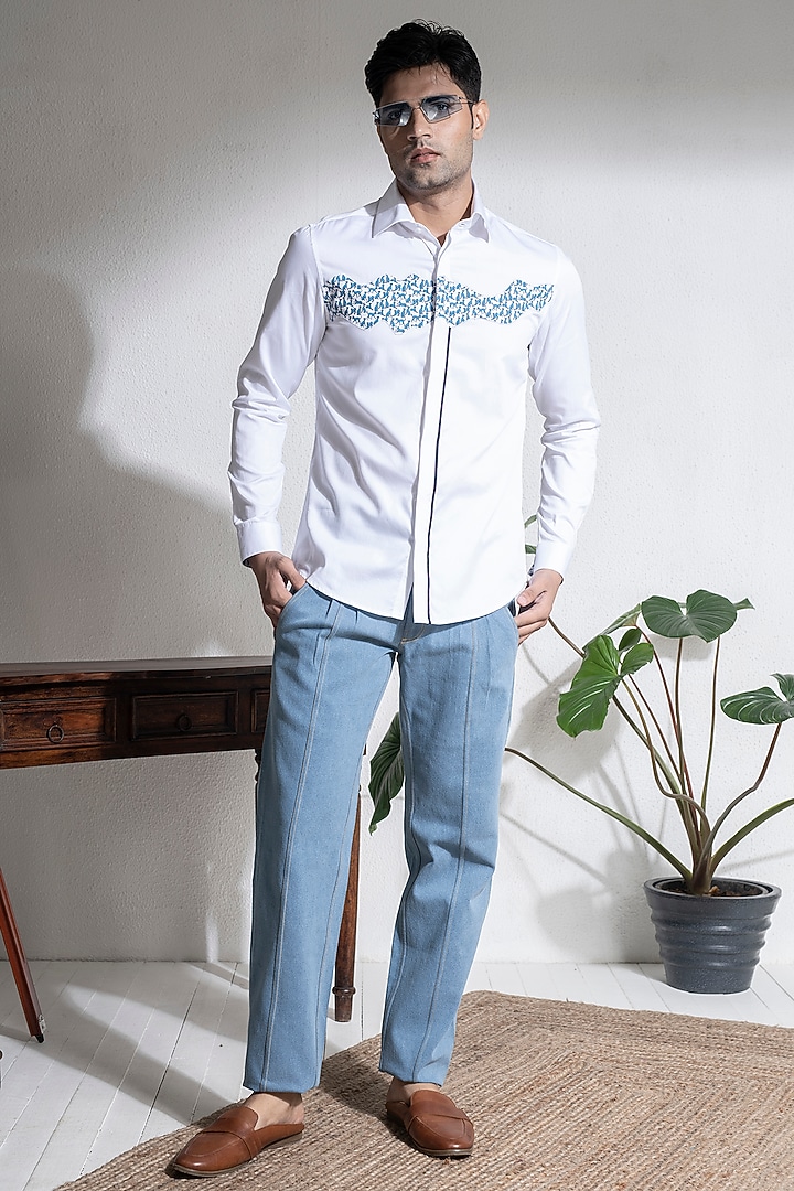 White Cotton Printed Summer Shirt by Abkasa at Pernia's Pop Up Shop