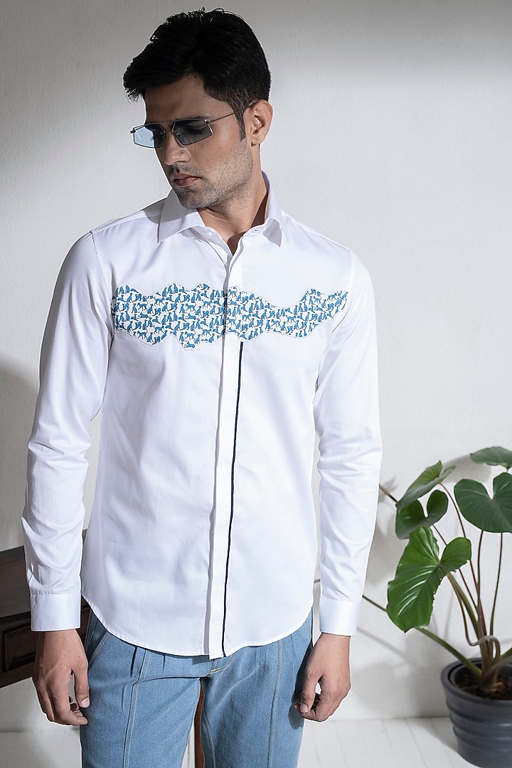 White Cotton Printed Summer Shirt by Abkasa at Pernia's Pop Up Shop