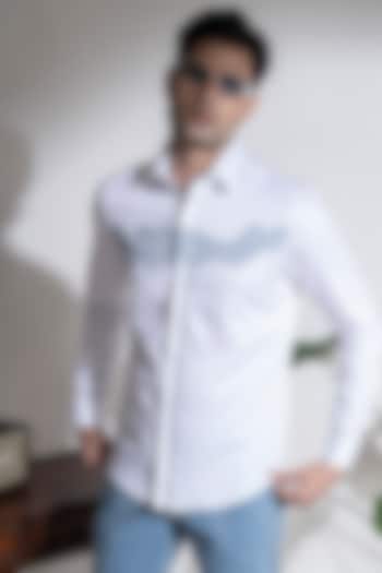 White Cotton Printed Summer Shirt by Abkasa at Pernia's Pop Up Shop