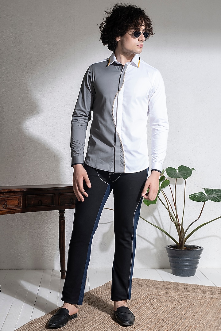 White & Black Cotton Party Wear Shirt by Abkasa at Pernia's Pop Up Shop