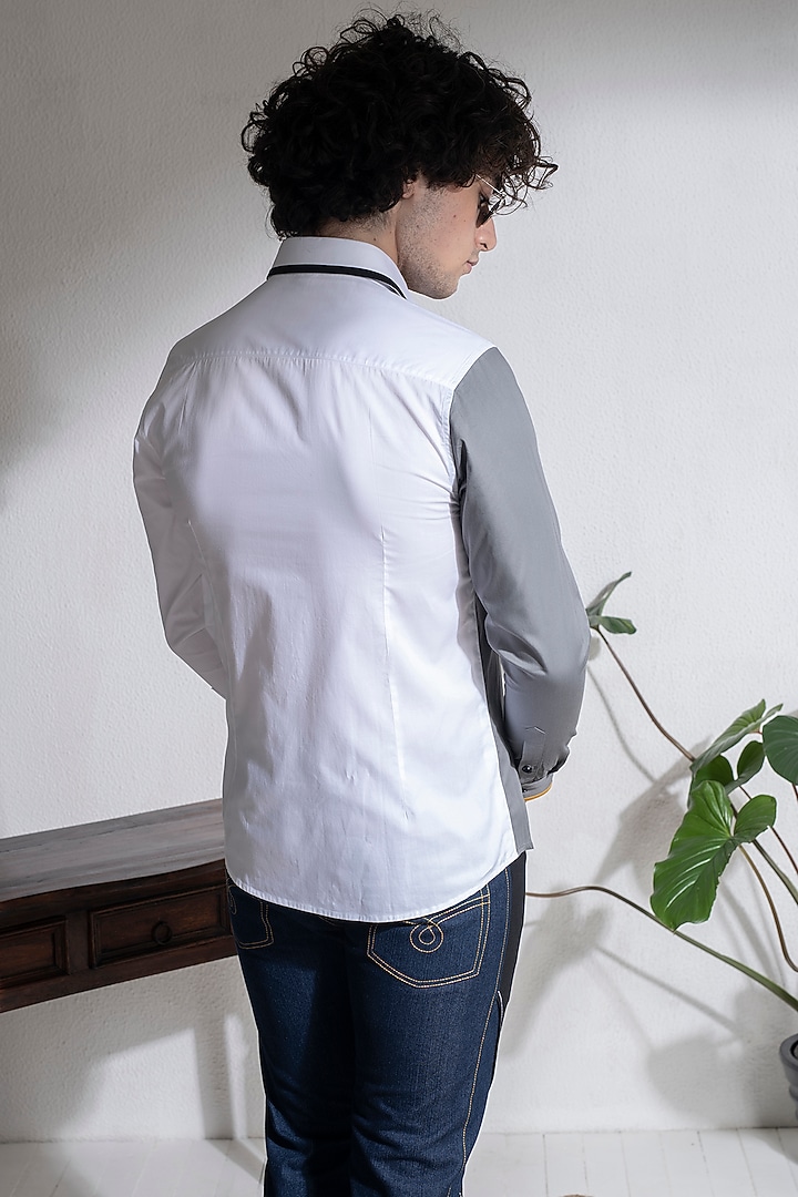 White & Black Cotton Party Wear Shirt by Abkasa at Pernia's Pop Up Shop