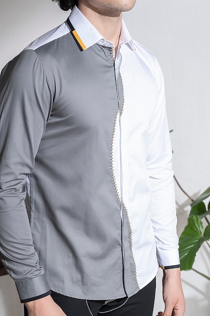 White & Black Cotton Party Wear Shirt by Abkasa at Pernia's Pop Up Shop