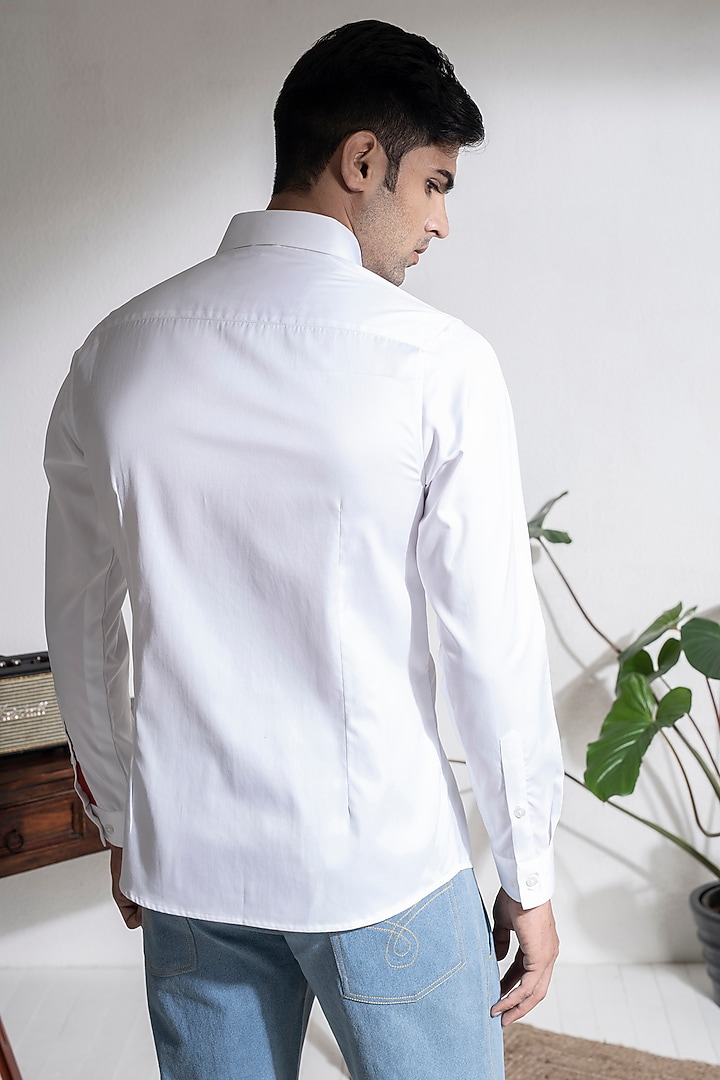 White Cotton Embroidered Party Wear Shirt by Abkasa at Pernia's Pop Up Shop