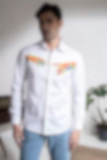 White Cotton Party Wear Shirt With Embroidery by Abkasa at Pernia's Pop Up Shop