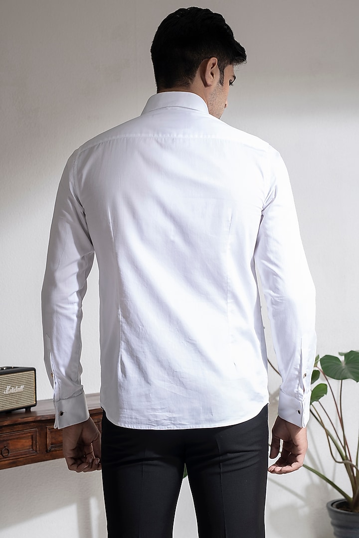 White Cotton Pintuck Party Wear Shirt by Abkasa at Pernia's Pop Up Shop