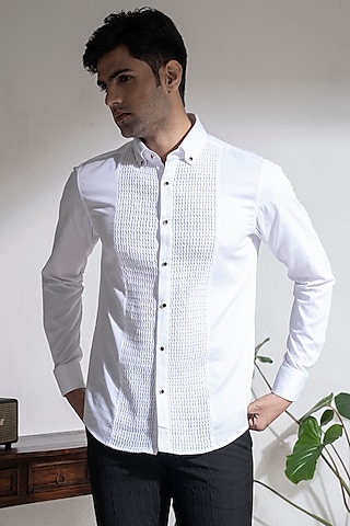 White Cotton Pintuck Shirt by Abkasa