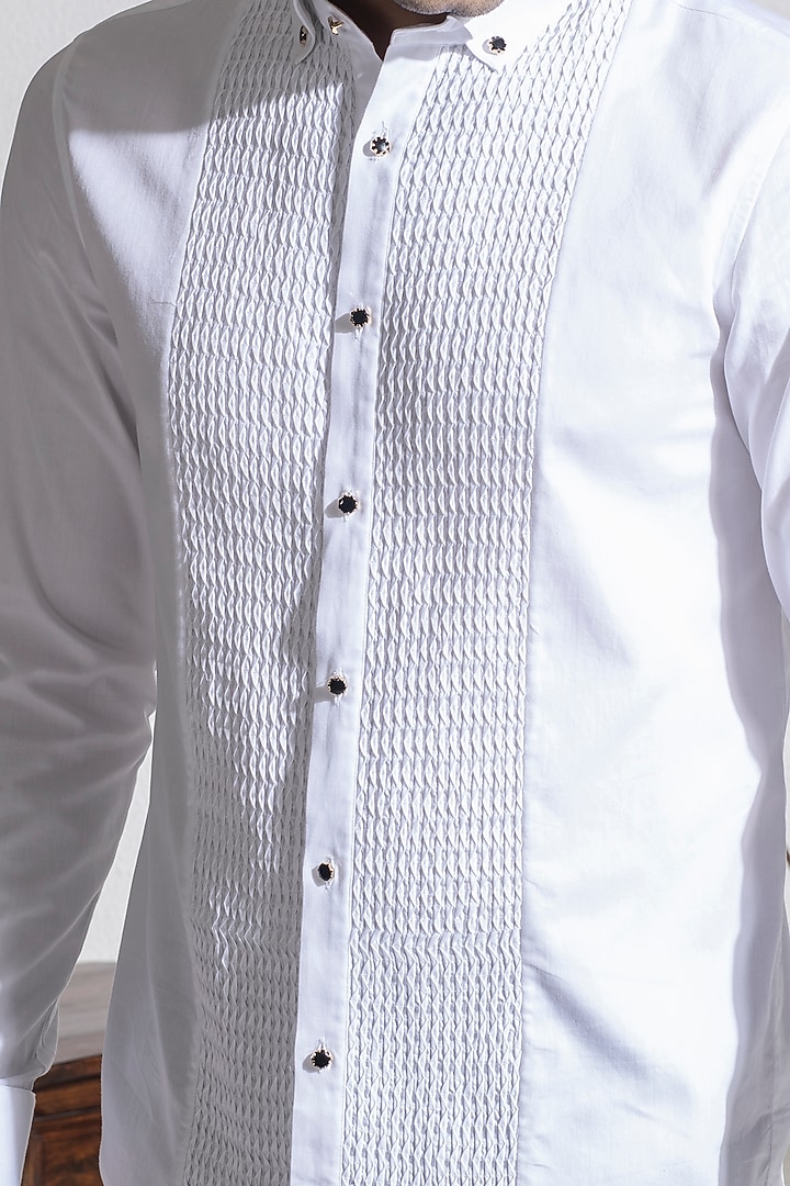 White Cotton Pintuck Party Wear Shirt by Abkasa at Pernia's Pop Up Shop