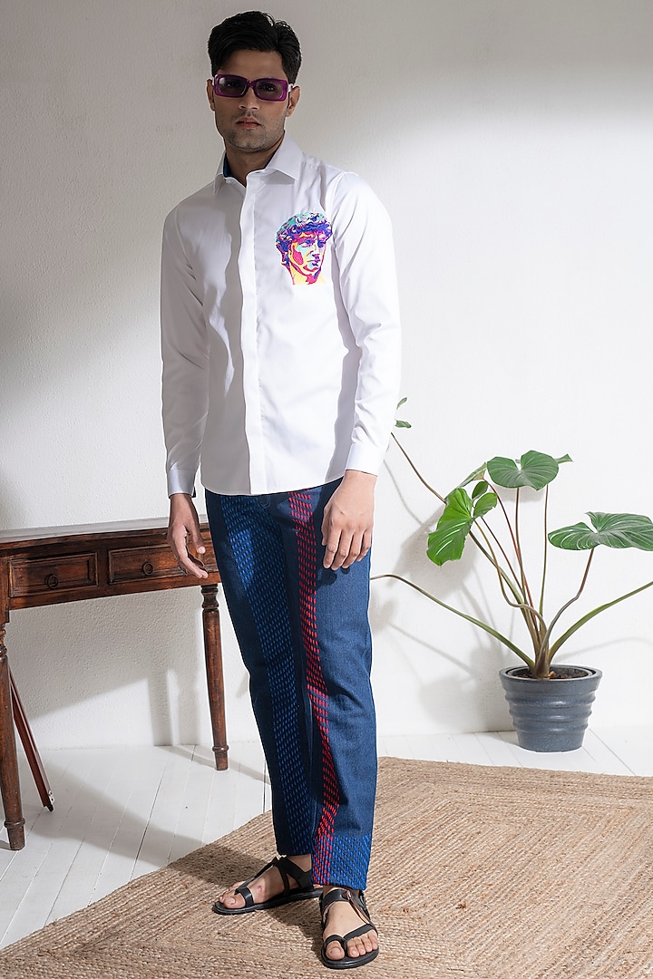White Cotton Embroidered Shirt by Abkasa