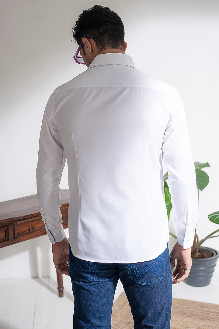 White Cotton Embroidered Party Wear Shirt by Abkasa at Pernia's Pop Up Shop