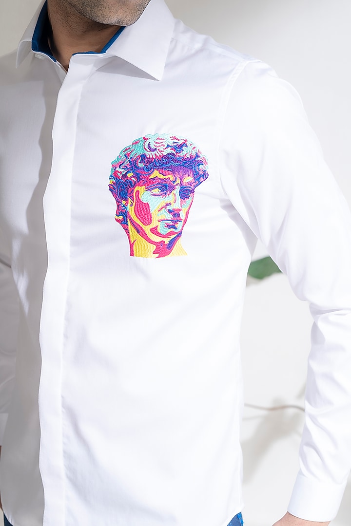 White Cotton Embroidered Party Wear Shirt by Abkasa at Pernia's Pop Up Shop