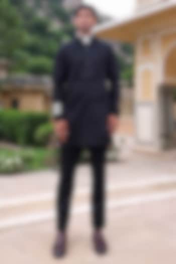 Black Silk Kurta Set by Abkasa at Pernia's Pop Up Shop