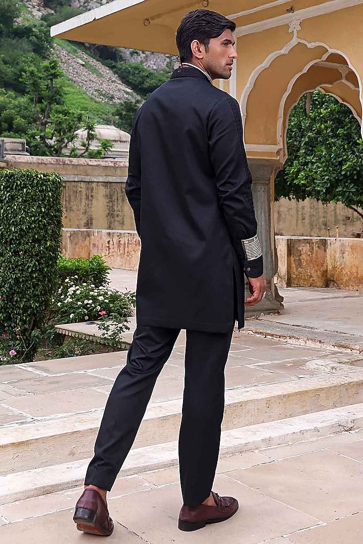Black Silk Kurta Set by Abkasa at Pernia's Pop Up Shop